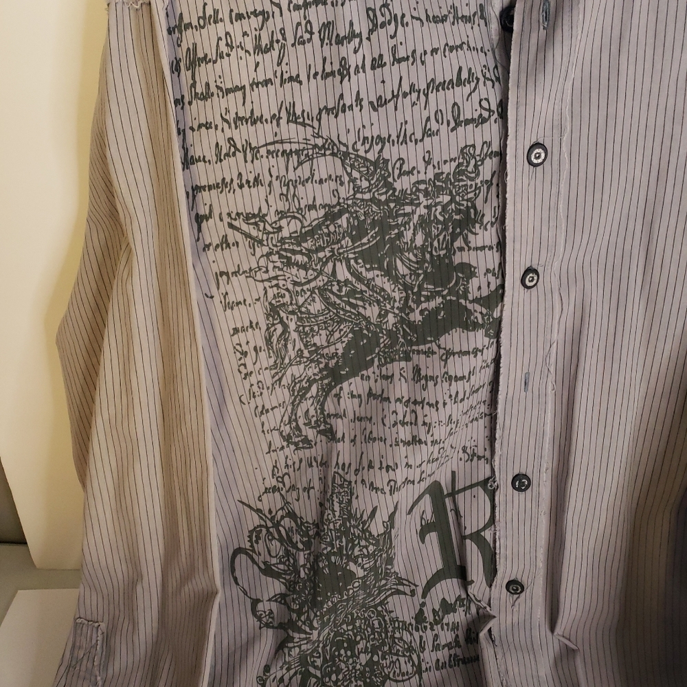 Roar Button Up Shirt - L - Gray with Black lines Long Sleeve - unfinished edging - Picture 2 of 9